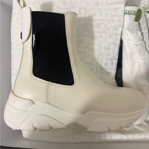 Longchamp White and Black Ankle Boots